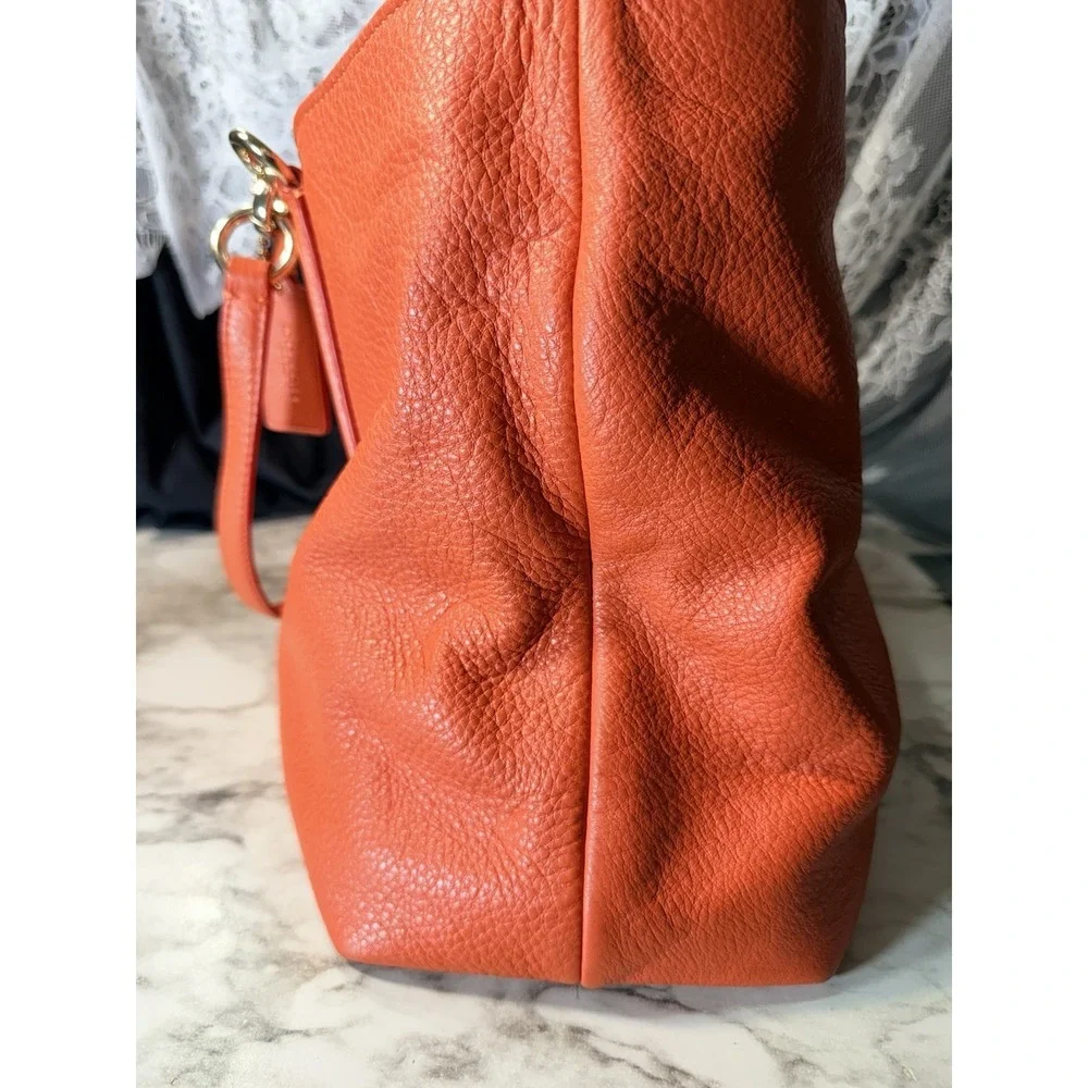 Coach Orange Leather Street Zip‎ Tote Casual Large Shoulder Bag (A2955)